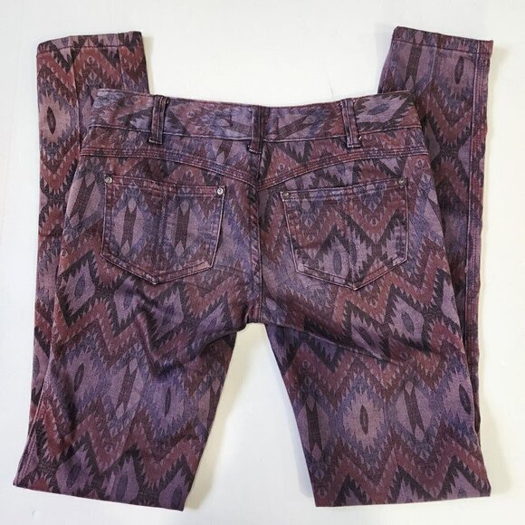 Free People Southwest Ikat Skinny Jeans 25 Purple Low Rise Bohemian Colorful - Picture 9 of 10